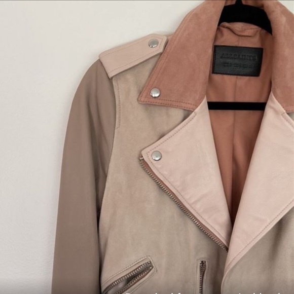 All Saints Pink Balfern Suede & Leather Biker Jacket - Size 4 - Picture 4 of 14